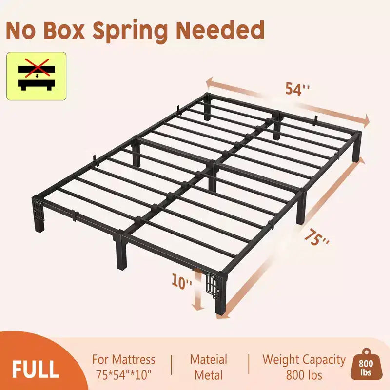 Plateforme en Métal Robuste de 800 Lbs avec Support à Lattes et Pieds en Fer Durables Montage Facile Espace de Rangement Sous le Lit Pas de Sommier Tapissier & de Vis Nécessaires