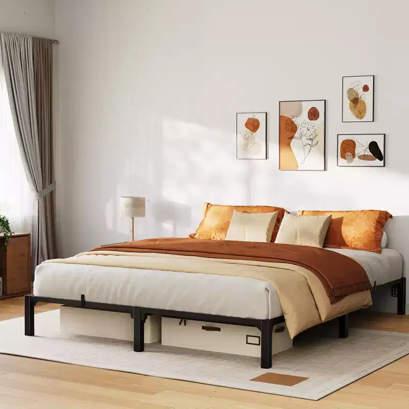 Plateforme en Métal Robuste de 800 Lbs avec Support à Lattes et Pieds en Fer Durables Montage Facile Espace de Rangement Sous le Lit Pas de Sommier Tapissier & de Vis Nécessaires