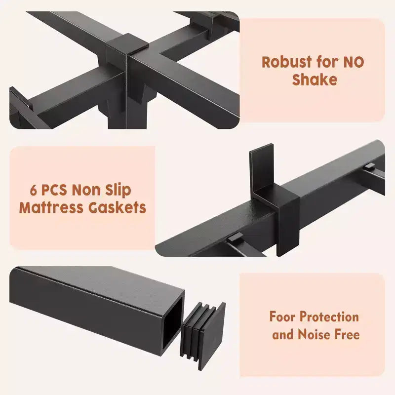 Plateforme en Métal Robuste de 800 Lbs avec Support à Lattes et Pieds en Fer Durables Montage Facile Espace de Rangement Sous le Lit Pas de Sommier Tapissier & de Vis Nécessaires