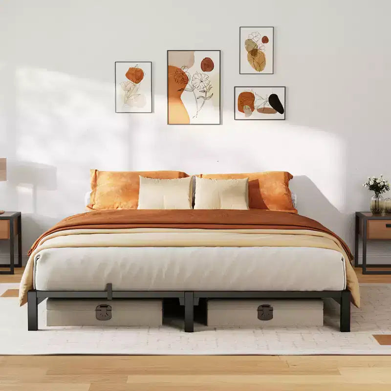Plateforme en Métal Robuste de 800 Lbs avec Support à Lattes et Pieds en Fer Durables Montage Facile Espace de Rangement Sous le Lit Pas de Sommier Tapissier & de Vis Nécessaires