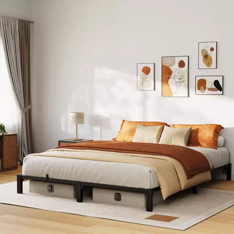 Plateforme en Métal Robuste de 800 Lbs avec Support à Lattes et Pieds en Fer Durables Montage Facile Espace de Rangement Sous le Lit Pas de Sommier Tapissier & de Vis Nécessaires