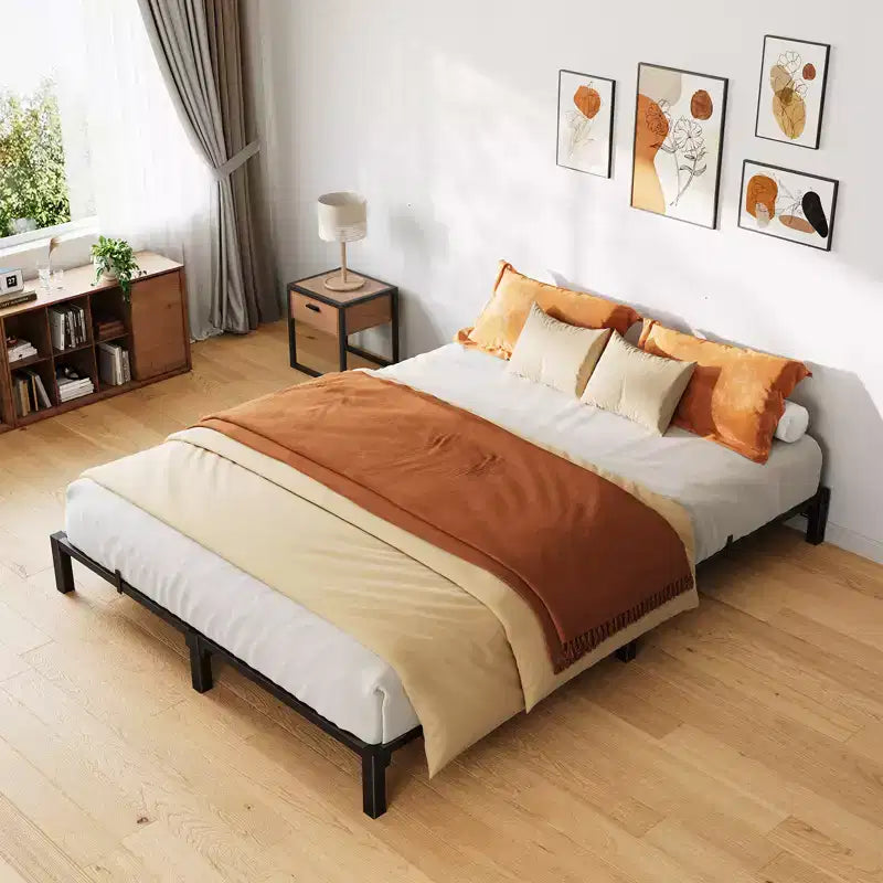 Plateforme en Métal Robuste de 800 Lbs avec Support à Lattes et Pieds en Fer Durables Montage Facile Espace de Rangement Sous le Lit Pas de Sommier Tapissier & de Vis Nécessaires