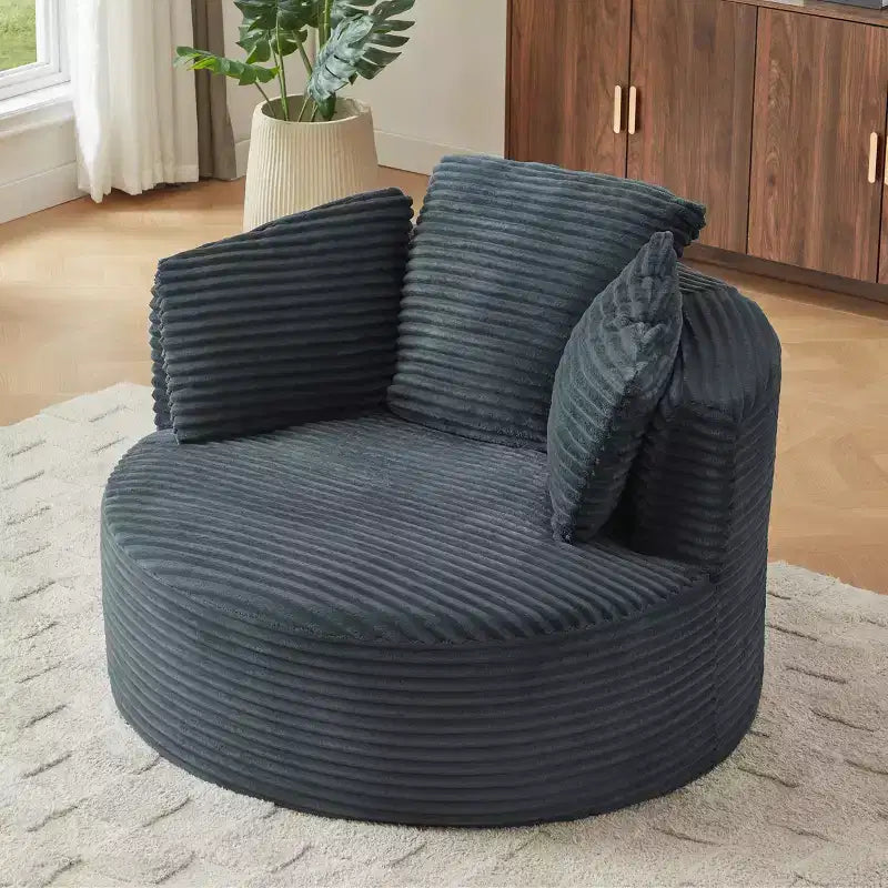 Chaise ronde rembourrée en velours côtelé contemporaine
