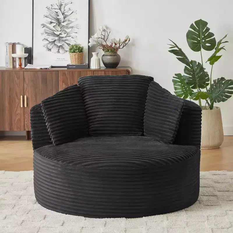 Chaise ronde rembourrée en velours côtelé contemporaine