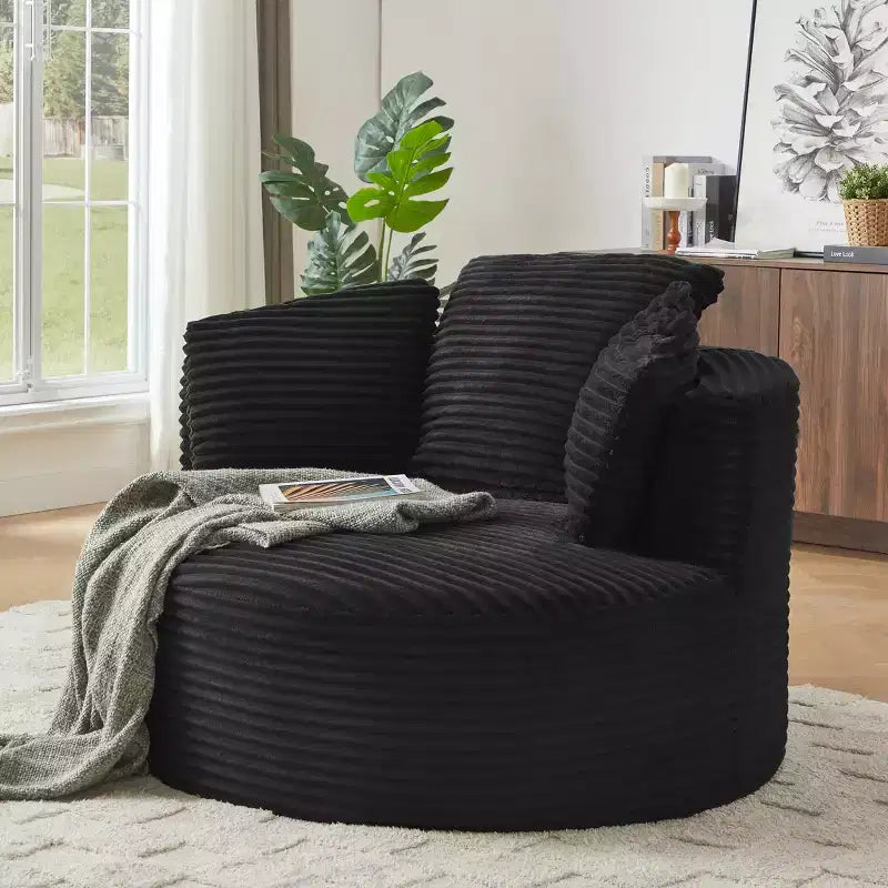 Chaise ronde rembourrée en velours côtelé contemporaine