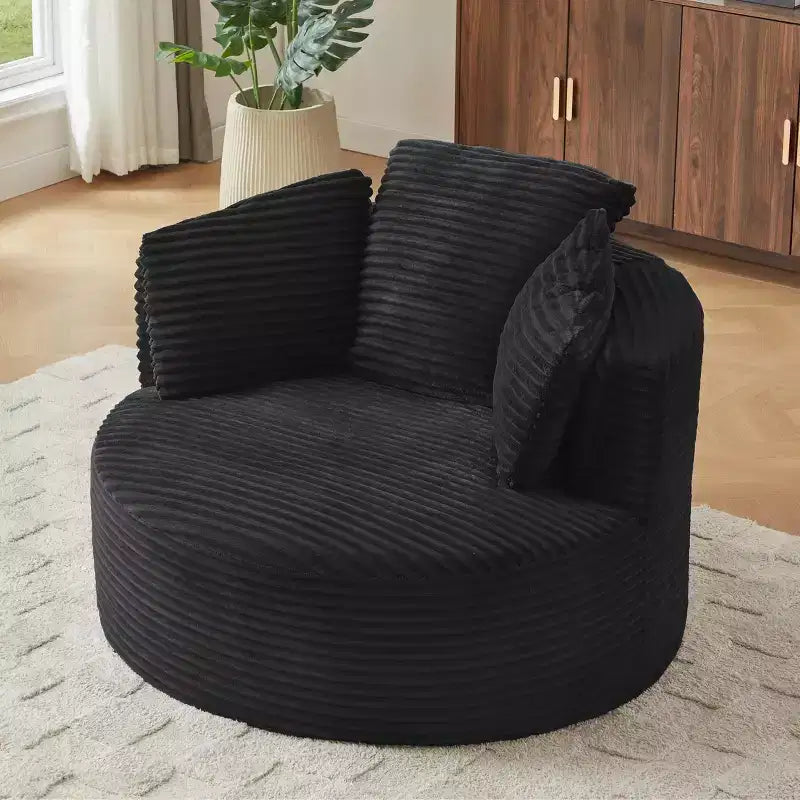 Chaise ronde rembourrée en velours côtelé contemporaine