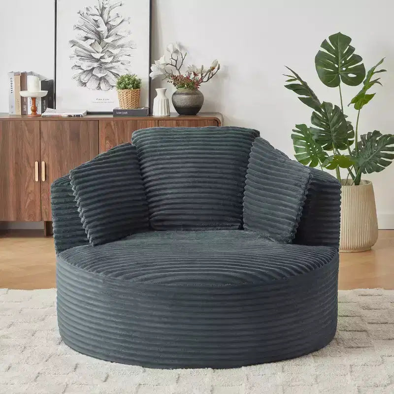Chaise ronde rembourrée en velours côtelé contemporaine