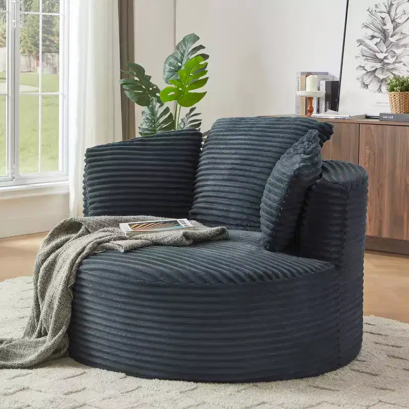 Chaise ronde rembourrée en velours côtelé contemporaine