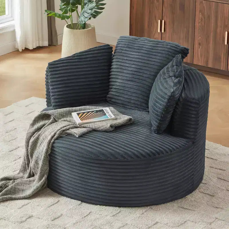 Chaise ronde rembourrée en velours côtelé contemporaine
