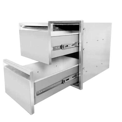 13 x 21 Stainless Steel Flush Mount BBQ Drawers with Grooved Handle for Outdoor Kitchen Island or Patio Grill Station