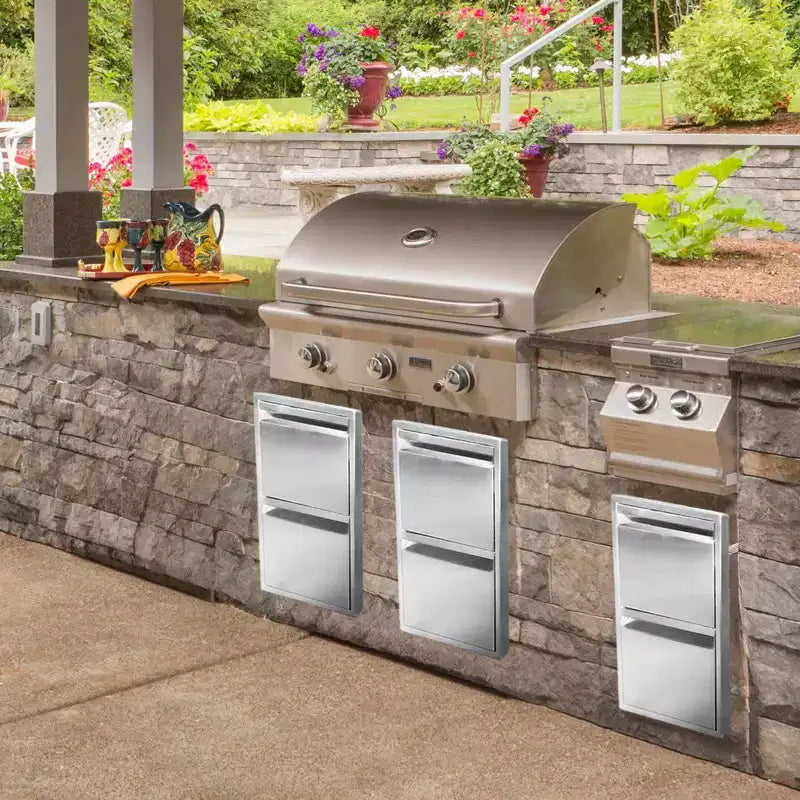 Tiroirs de barbecue encastrés en acier inoxydable 13 x 21 avec poignée rainurée pour îlot de cuisine extérieure ou station de grillades de terrasse