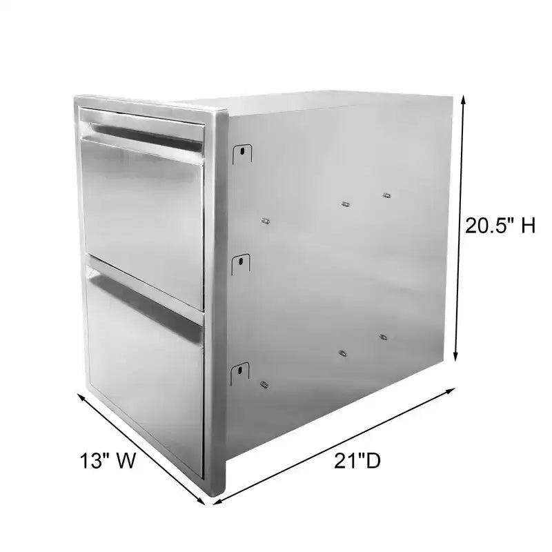 Tiroirs de barbecue encastrés en acier inoxydable 13 x 21 avec poignée rainurée pour îlot de cuisine extérieure ou station de grillades de terrasse