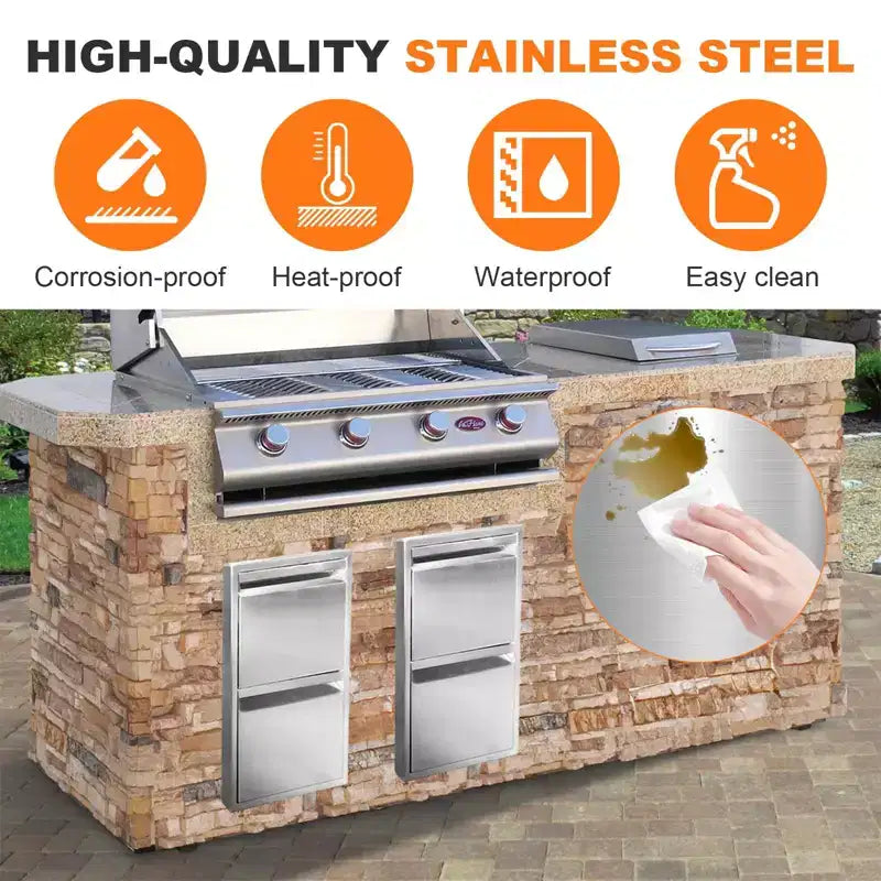 Tiroirs de barbecue encastrés en acier inoxydable 13 x 21 avec poignée rainurée pour îlot de cuisine extérieure ou station de grillades de terrasse