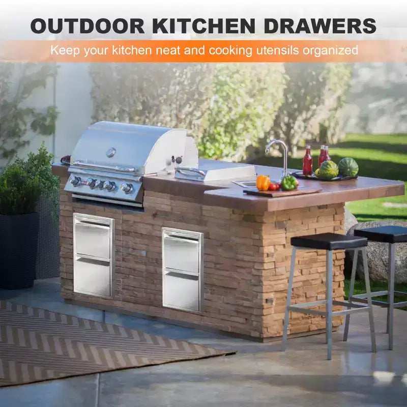Tiroirs de barbecue encastrés en acier inoxydable 13 x 21 avec poignée rainurée pour îlot de cuisine extérieure ou station de grillades de terrasse