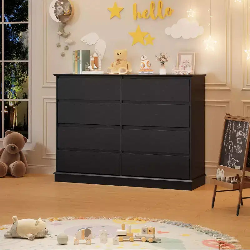 Commode à 8 tiroirs pour chambre à coucher, avec tiroirs profonds, grande commode double pour placard avec plateau large, commode horizontale en bois