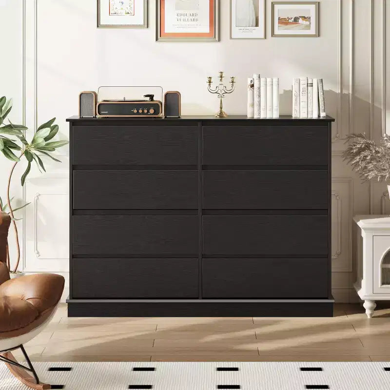 Commode à 8 tiroirs pour chambre à coucher, avec tiroirs profonds, grande commode double pour placard avec plateau large, commode horizontale en bois