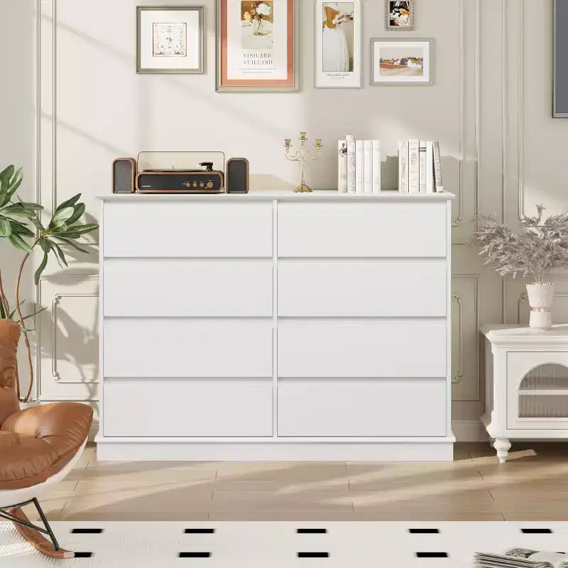 Commode à 8 tiroirs pour chambre à coucher, avec tiroirs profonds, grande commode double pour placard avec plateau large, commode horizontale en bois