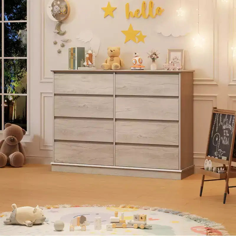 Commode à 8 tiroirs pour chambre à coucher, avec tiroirs profonds, grande commode double pour placard avec plateau large, commode horizontale en bois