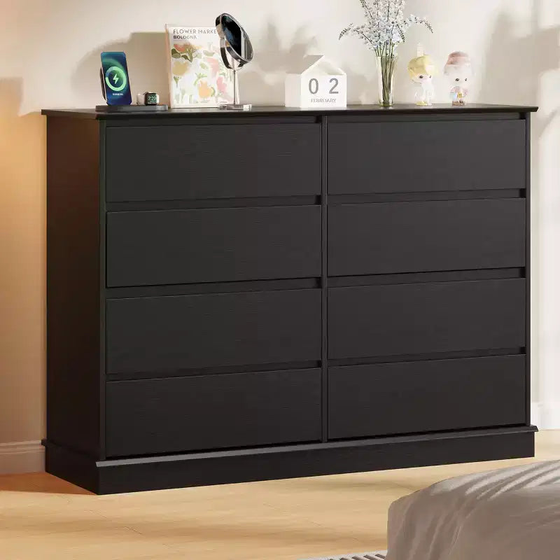 Commode à 8 tiroirs pour chambre à coucher, avec tiroirs profonds, grande commode double pour placard avec plateau large, commode horizontale en bois