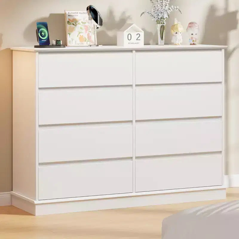 Commode à 8 tiroirs pour chambre à coucher, avec tiroirs profonds, grande commode double pour placard avec plateau large, commode horizontale en bois
