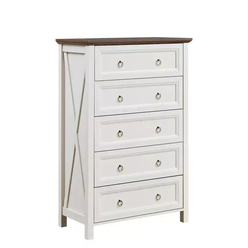 Okak Farmhouse Style Console Dressers with Drawers Chest of Drawers for Bedroom Wooden Dresser with Retro Handle Ring