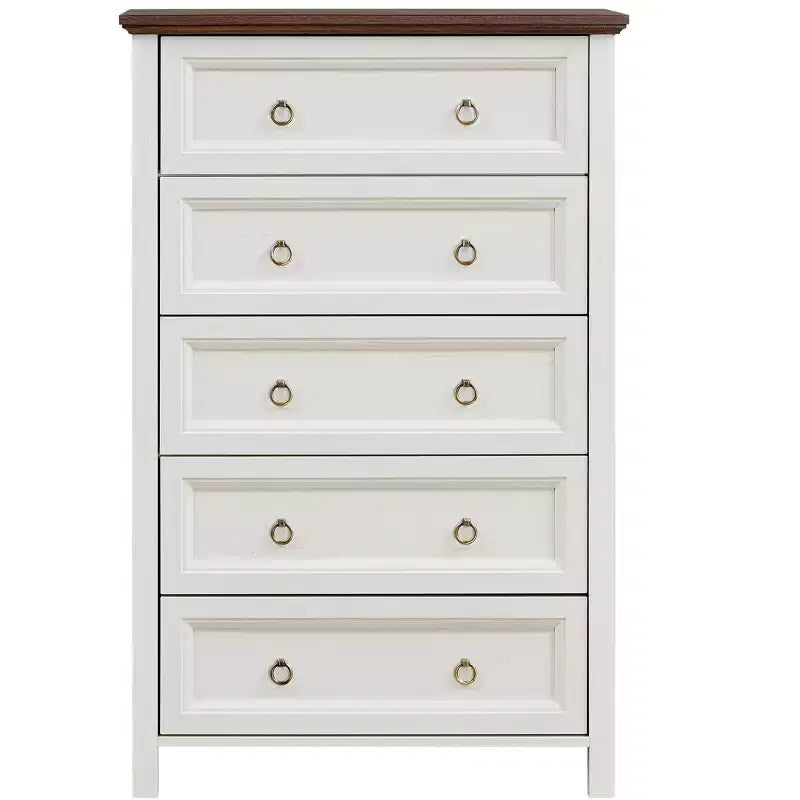 Commode Console de Style Ferme avec Tiroirs, Commode de Rangement pour Chambre à Coucher, Commode en Bois avec Poignée Anneau Rétro