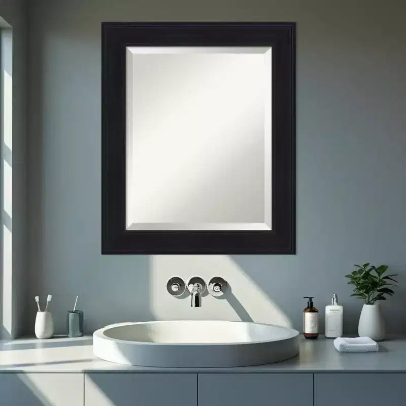 Miroir mural biseauté noir pour salle de bain