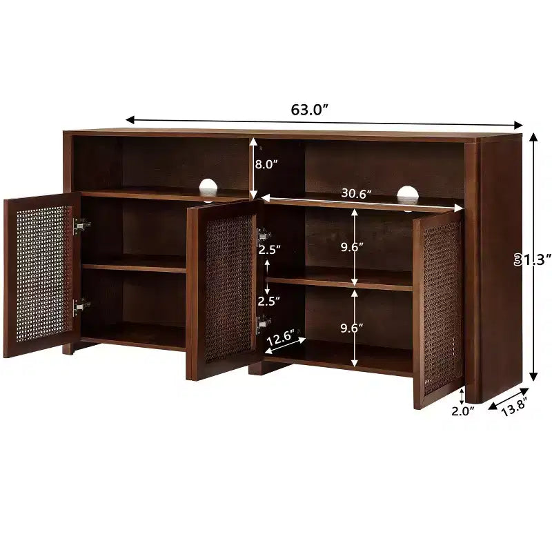 Buffet bas rustique de 160 cm de large avec rangement
