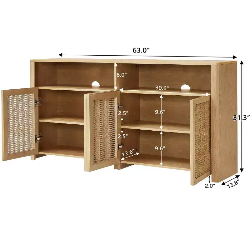 Buffet bas rustique de 160 cm de large avec rangement
