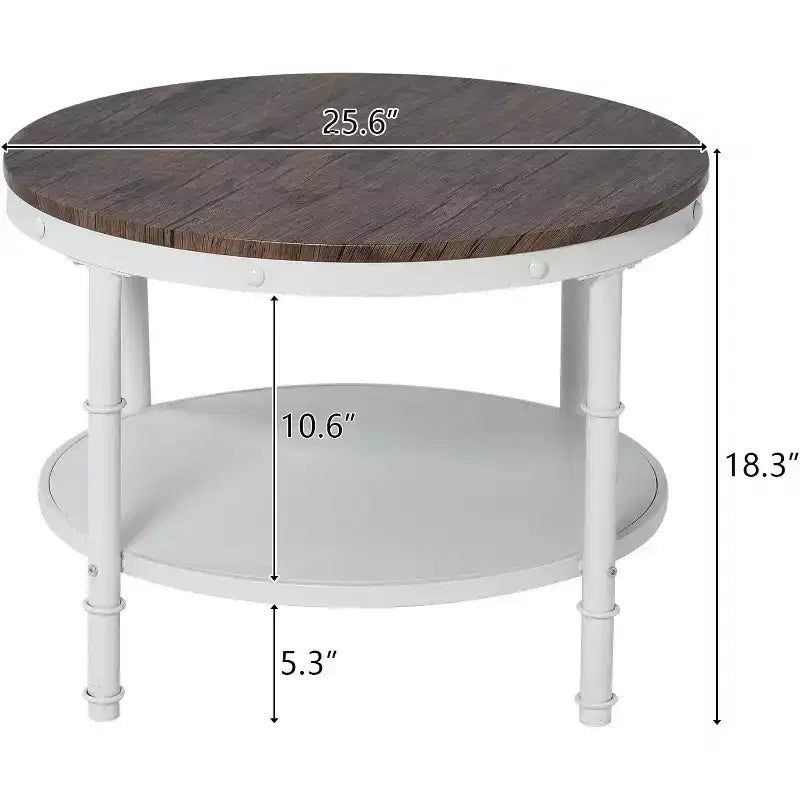 Table basse ronde rustique noyer foncé et blanc 25,6 po