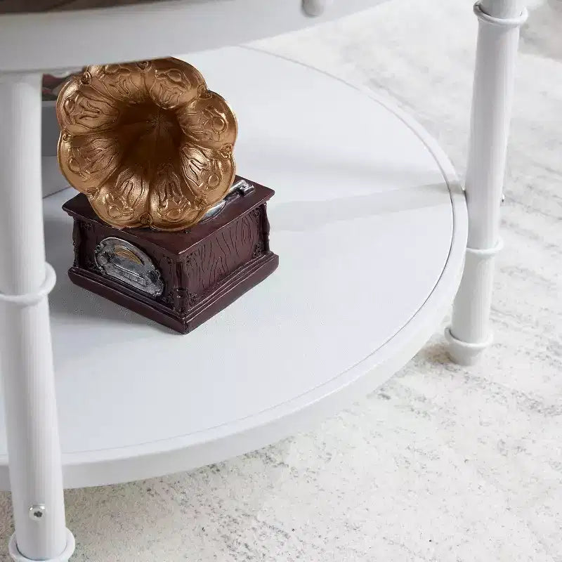 Table basse ronde rustique noyer foncé et blanc 25,6 po