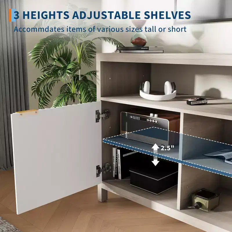 Meuble TV console à fentes avec rangement, étagères réglables, meuble TV de style rustique, centre multimédia mince en bois pour salons, chambres et appartements