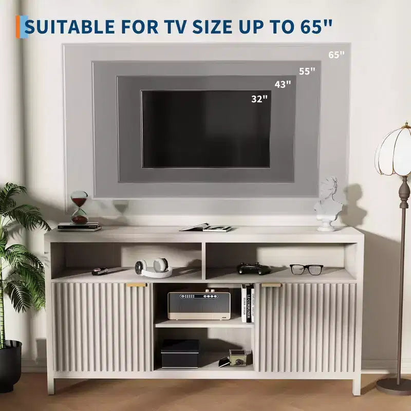 Meuble TV console à fentes avec rangement, étagères réglables, meuble TV de style rustique, centre multimédia mince en bois pour salons, chambres et appartements