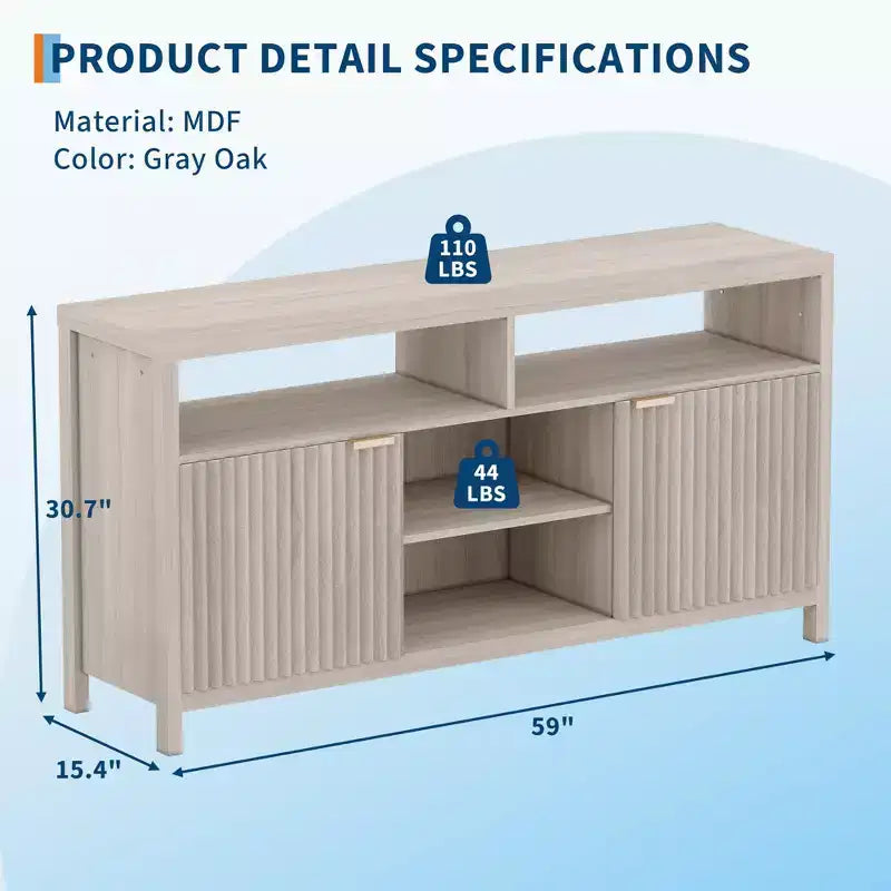 Meuble TV console à fentes avec rangement, étagères réglables, meuble TV de style rustique, centre multimédia mince en bois pour salons, chambres et appartements