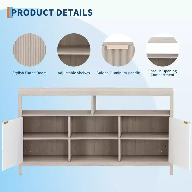 Meuble TV console à fentes avec rangement, étagères réglables, meuble TV de style rustique, centre multimédia mince en bois pour salons, chambres et appartements
