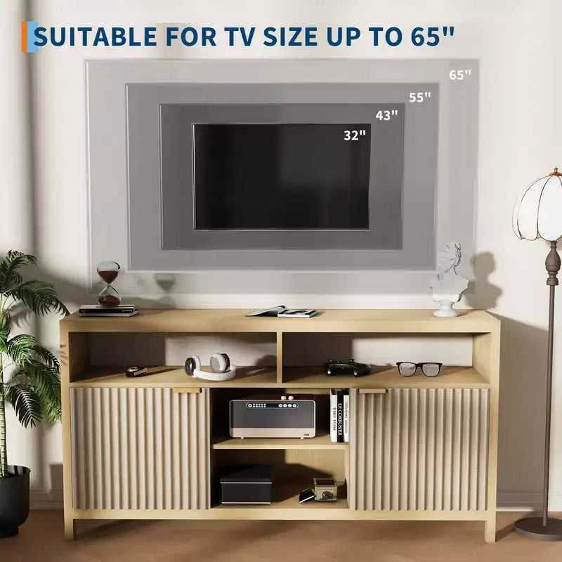 Meuble TV console à fentes avec rangement, étagères réglables, meuble TV de style rustique, centre multimédia mince en bois pour salons, chambres et appartements