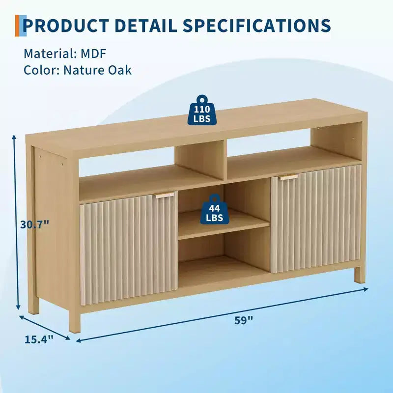 Meuble TV console à fentes avec rangement, étagères réglables, meuble TV de style rustique, centre multimédia mince en bois pour salons, chambres et appartements