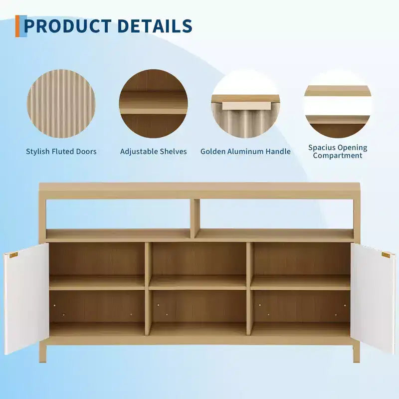 Meuble TV console à fentes avec rangement, étagères réglables, meuble TV de style rustique, centre multimédia mince en bois pour salons, chambres et appartements