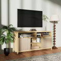 Slotted TV Console with Storage Adjustable Shelves Farmhouse-Style TV Stand Slim Wooden Media Center for Living Rooms Bedrooms and Apartments