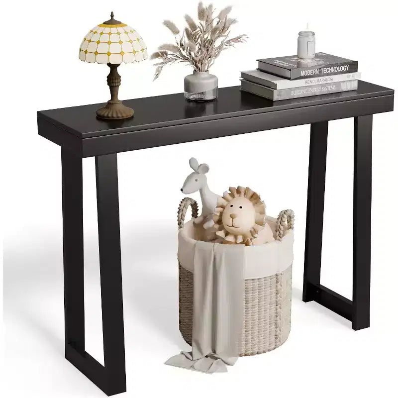 VINGLI 42.9 Black Console Table Solid Wood Entryway Table Narrow Sofa Table Behind Couch Thin for Living Room Hallway