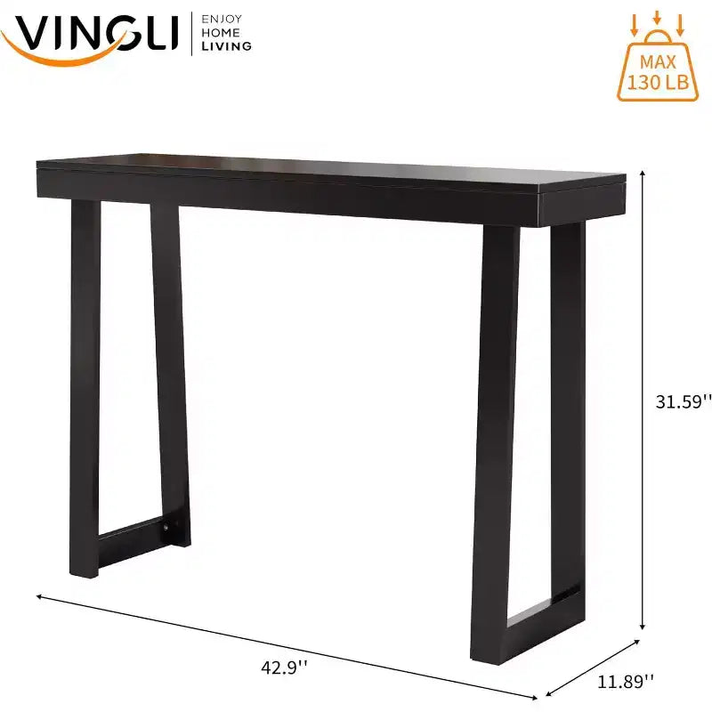 42.9 Table console noire en bois massif Table d'entrée étroite Table de canapé fine derrière le canapé pour le salon, le couloir