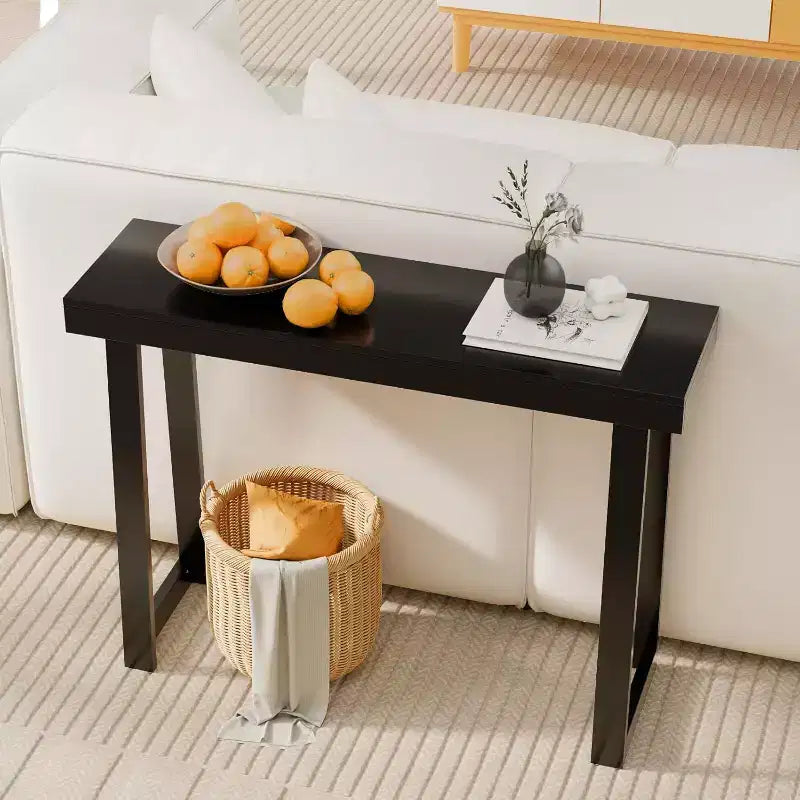 42.9 Table console noire en bois massif Table d'entrée étroite Table de canapé fine derrière le canapé pour le salon, le couloir