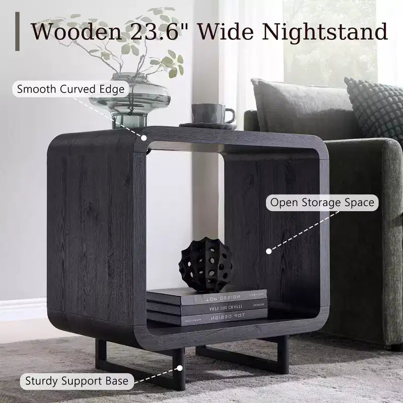 Table d'appoint avec station de recharge 23,6" Table de chevet en bois avec rangement à étagères ouvertes Table d'appoint moderne pour salon et chambre à coucher