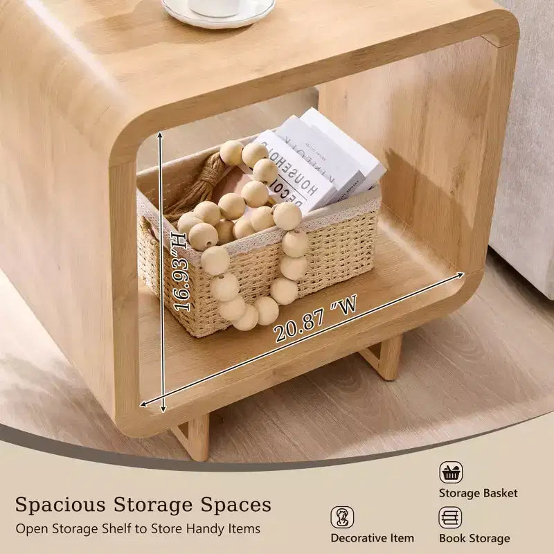 Table d'appoint avec station de recharge 23,6" Table de chevet en bois avec rangement à étagères ouvertes Table d'appoint moderne pour salon et chambre à coucher