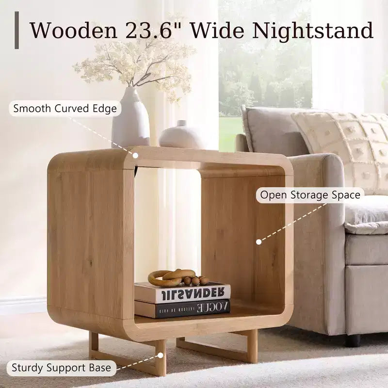 Table d'appoint avec station de recharge 23,6" Table de chevet en bois avec rangement à étagères ouvertes Table d'appoint moderne pour salon et chambre à coucher