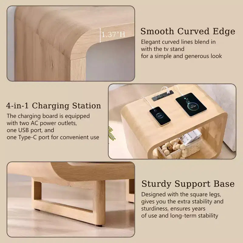 Table d'appoint avec station de recharge 23,6" Table de chevet en bois avec rangement à étagères ouvertes Table d'appoint moderne pour salon et chambre à coucher
