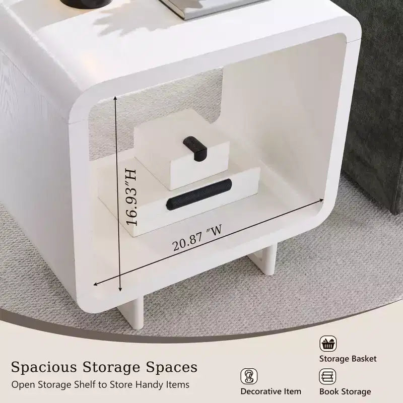 Table d'appoint avec station de recharge 23,6" Table de chevet en bois avec rangement à étagères ouvertes Table d'appoint moderne pour salon et chambre à coucher