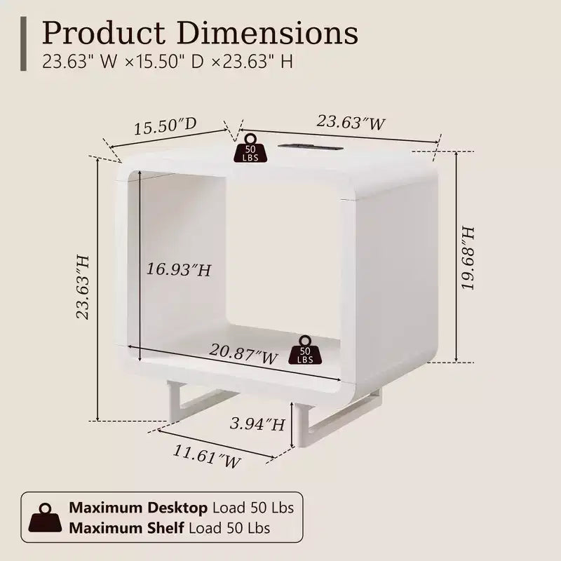Table d'appoint avec station de recharge 23,6" Table de chevet en bois avec rangement à étagères ouvertes Table d'appoint moderne pour salon et chambre à coucher