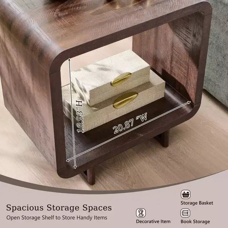 Table d'appoint avec station de recharge 23,6" Table de chevet en bois avec rangement à étagères ouvertes Table d'appoint moderne pour salon et chambre à coucher
