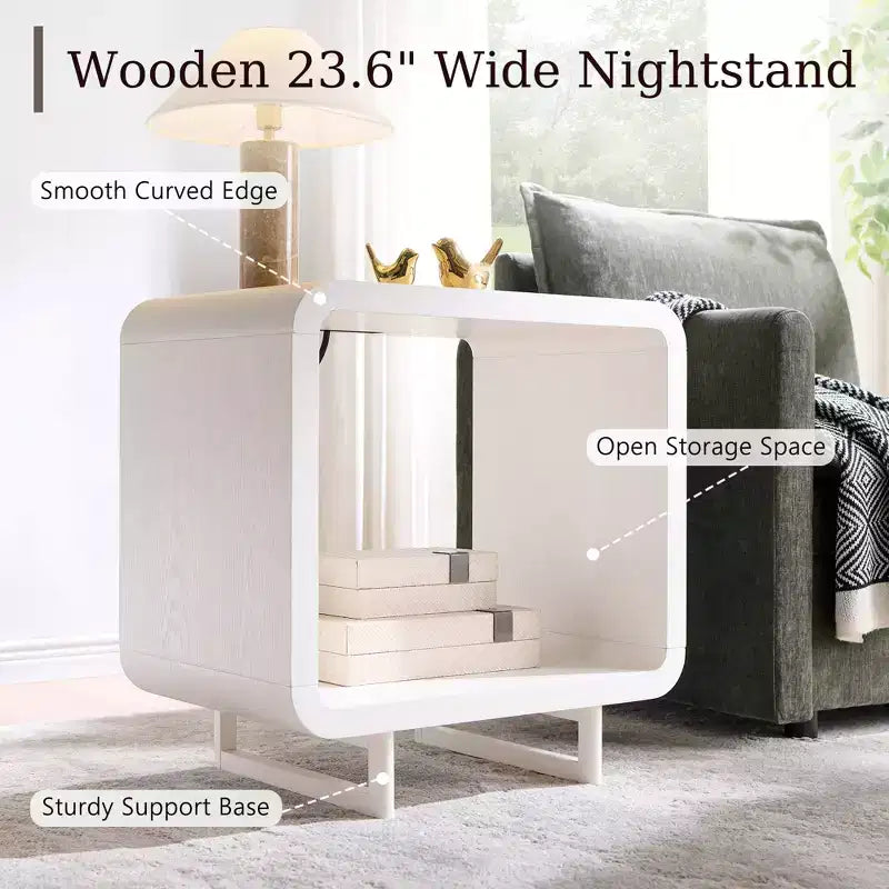 Table d'appoint avec station de recharge 23,6" Table de chevet en bois avec rangement à étagères ouvertes Table d'appoint moderne pour salon et chambre à coucher